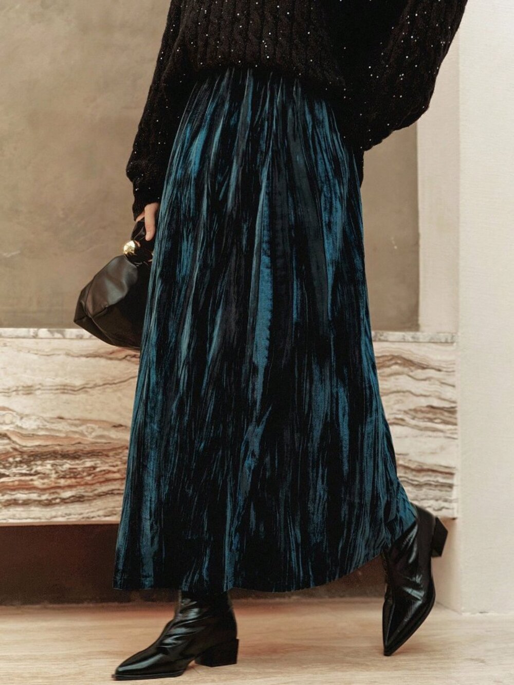 Blue Casual Women's Elegant Velvet Skirt
